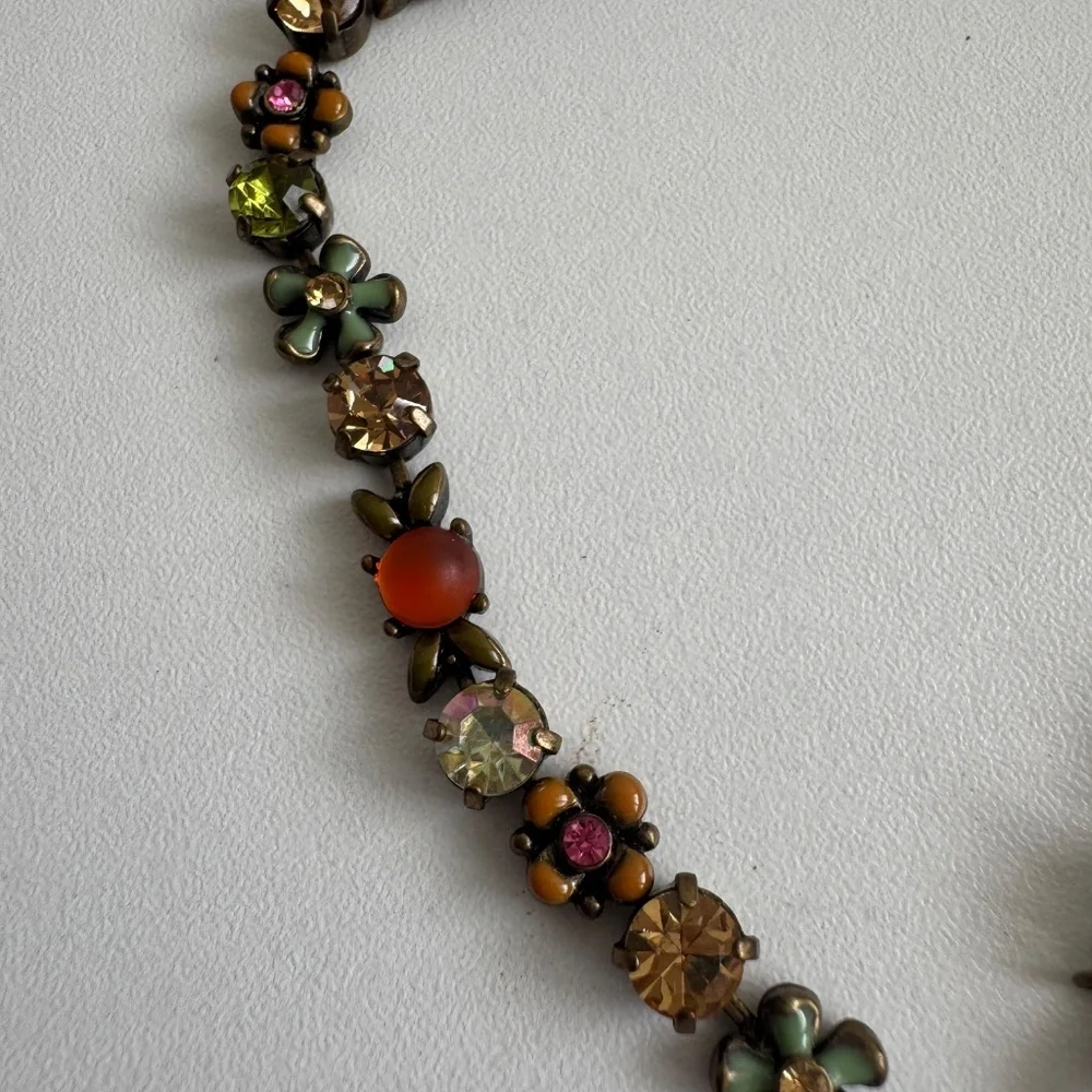 Vintage Signed FI Jeweled Beaded Necklace – Boho Floral Crystal Statement Jewelr - Picture 4 of 11